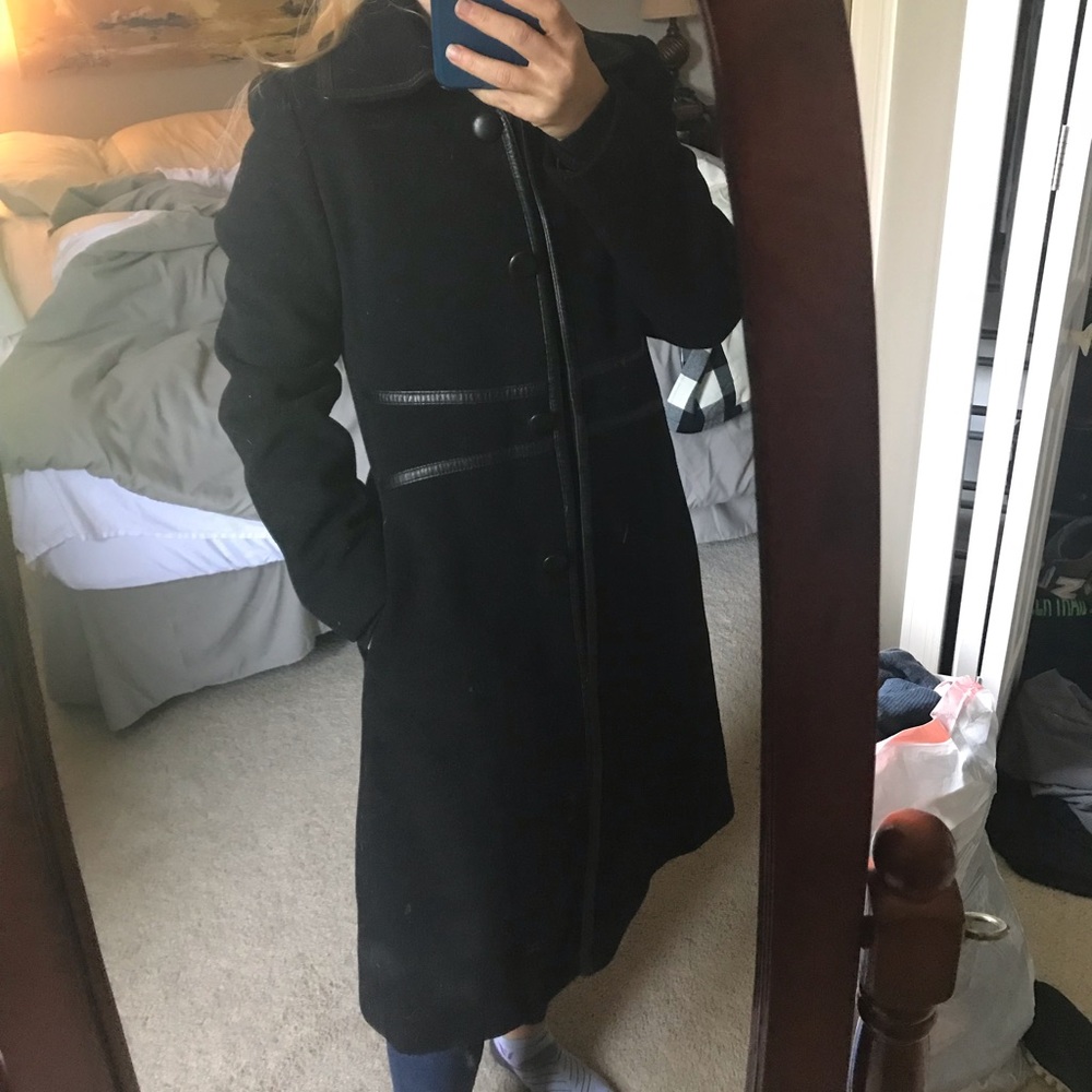 Long black wool coat by Via Spiga, size 2